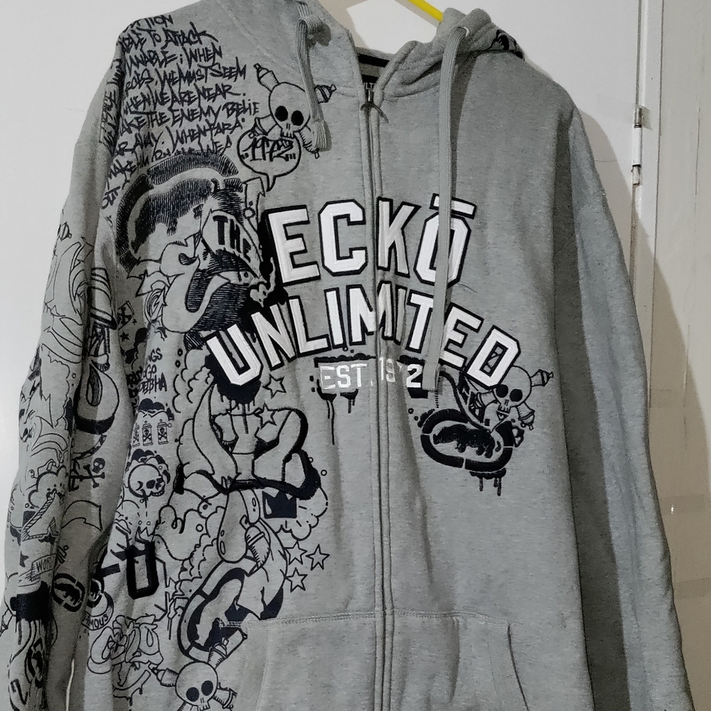 New men's XXL Ecko unltd gray zip up hooded sweat jacket